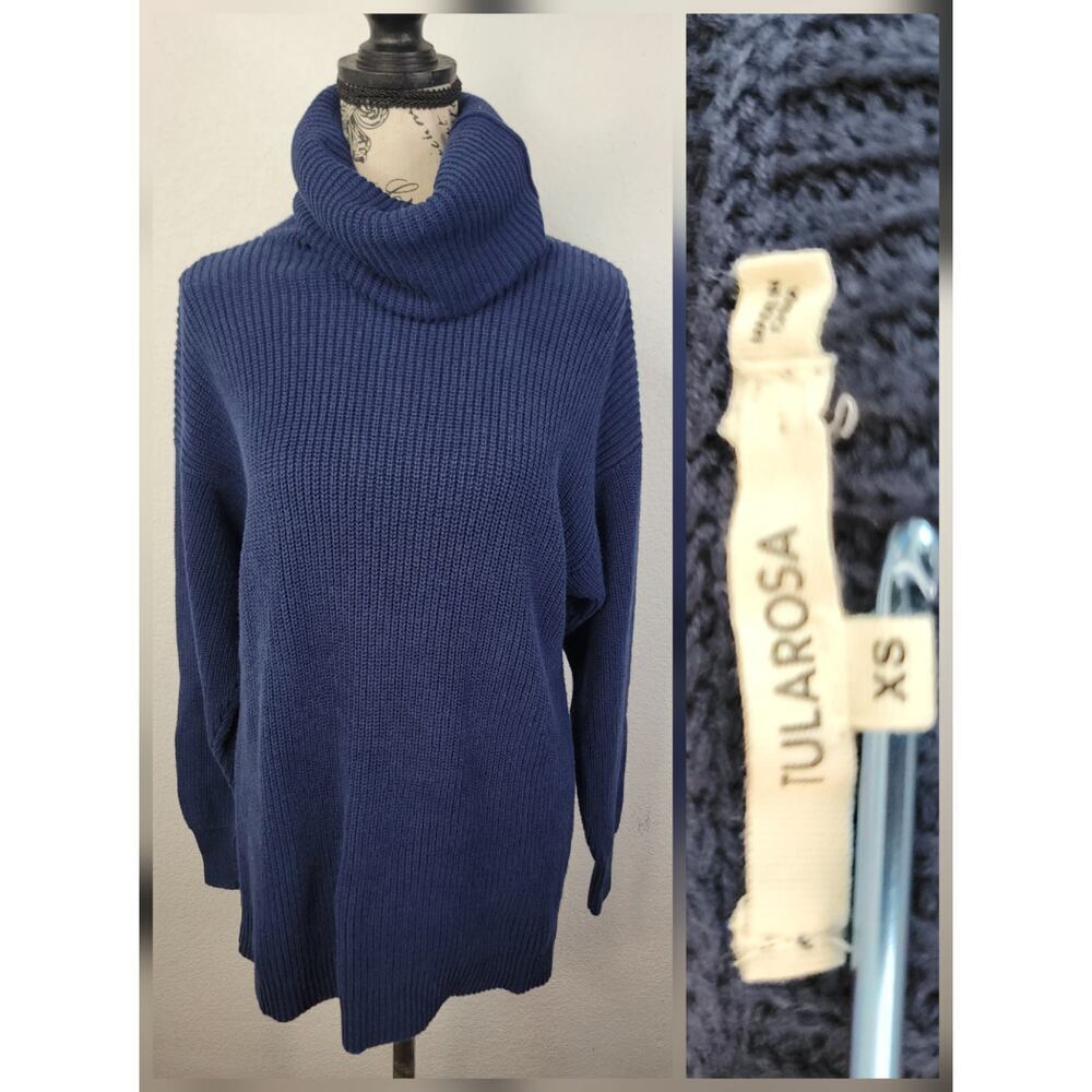 Tularosa Tunic Sweater SZ XS Turtle Cowl Neck Ribbed Knit Oversized Slouchy Navy